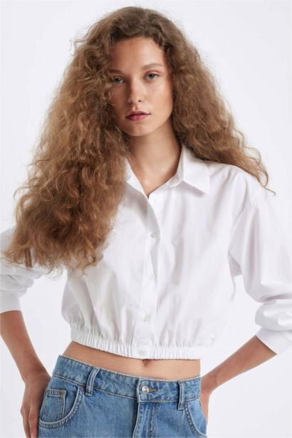 Oversize Fit Shirt Collar Poplin Long Sleeve Shirt