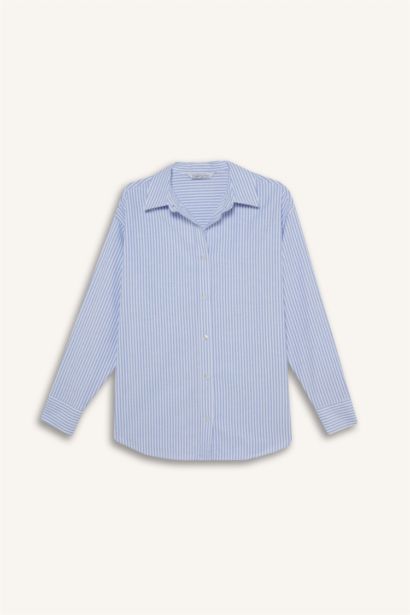 Oversize Shirt Collar Oxford Striped Long Sleeve Shirt