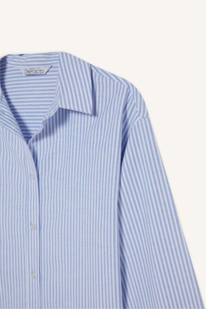 Oversize Shirt Collar Oxford Striped Long Sleeve Shirt