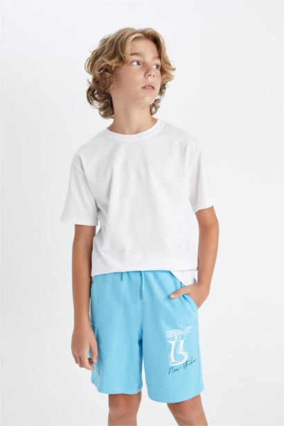 شورت اولادي بطبعة شعار قماش خفيف قصة عادية