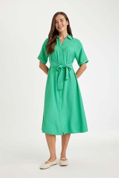 Regular Fıt Gömlek Yaka Kısa Kollu Elbise