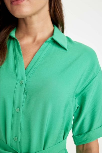 Regular Fıt Gömlek Yaka Kısa Kollu Elbise