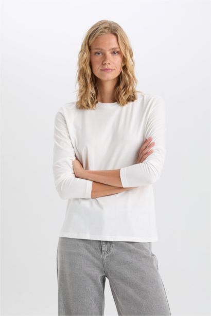 T-Shirt coupe régulière Col Rond à Manches Longues