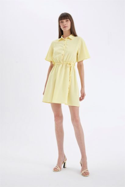 Shirt Collar Short Sleeve Mini Dress