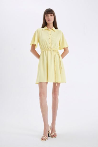 Shirt Collar Short Sleeve Mini Dress
