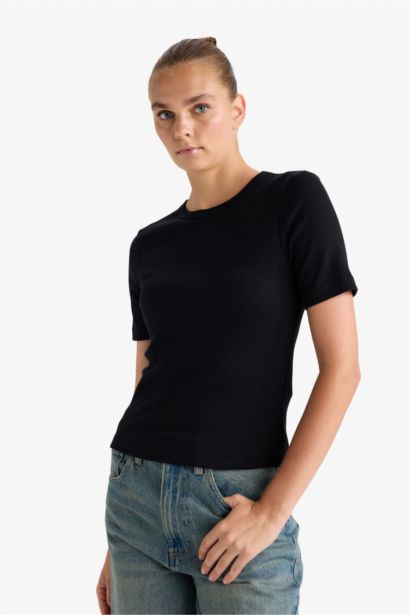 Slim Fit Crew Neck Basic Camisole Short Sleeve T-Shirt