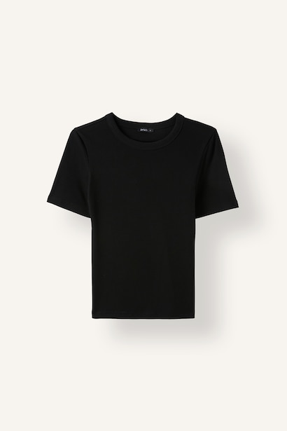 Slim Fit Basic Plain Ribbed Crew Neck Short Sleeve T-Shirt