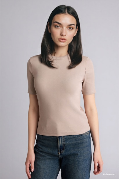 Slim Fit Crew Neck Basic Ribbed Short Sleeve T-Shirt