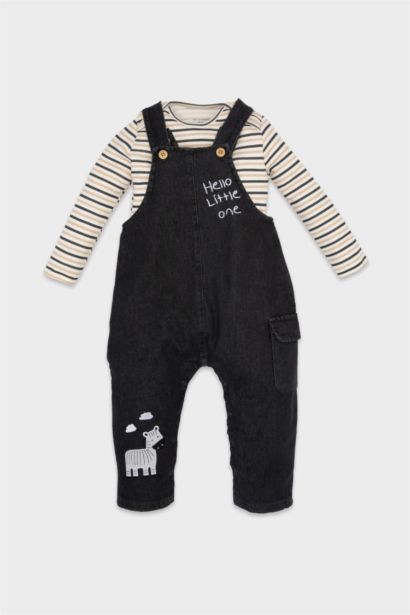Ensemble de Salopette en Jean à motif Zèbre et T-shirt rayé à manches longues pour BéBé Garçon