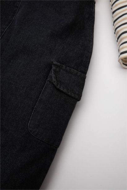 Ensemble de Salopette en Jean à motif Zèbre et T-shirt rayé à manches longues pour BéBé Garçon