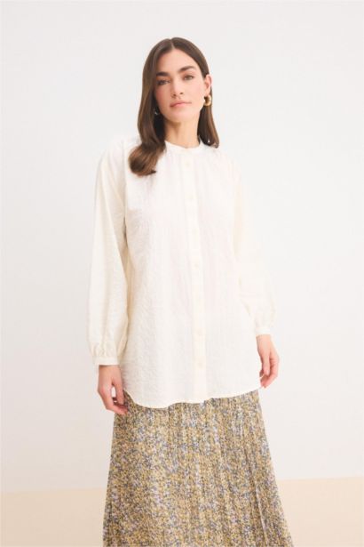 Relax Fit Gofre Dokulu Uzun Kollu Tesettür Gömlek Tunik