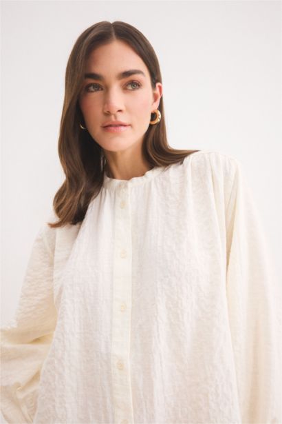 Relax Fit Gofre Dokulu Uzun Kollu Tesettür Gömlek Tunik