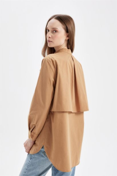 Relax Fit Bow Collar Poplin Long Sleeve Shirt Tunic