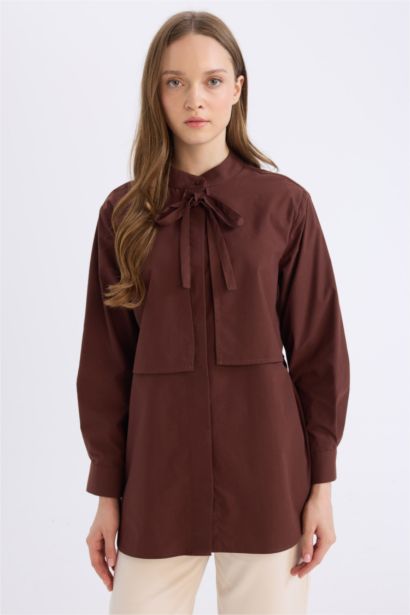 Relax Fit Poplin Shawl Collar Long Sleeve Tunic