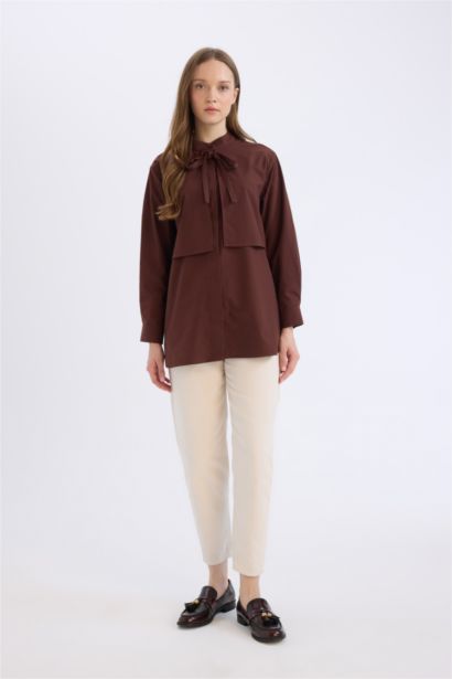 Relax Fit Poplin Shawl Collar Long Sleeve Tunic