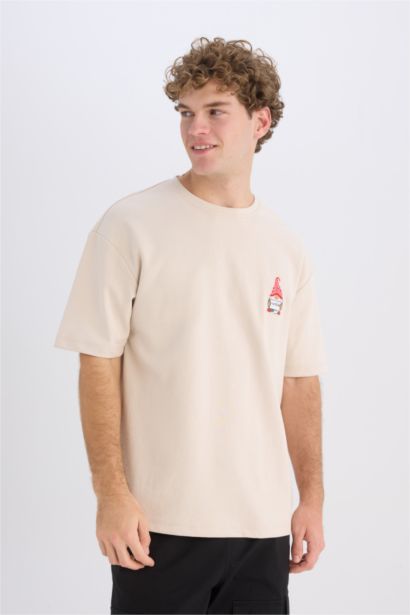 Boxy Fit Crew Neck Printed Short Sleeve T-Shirt