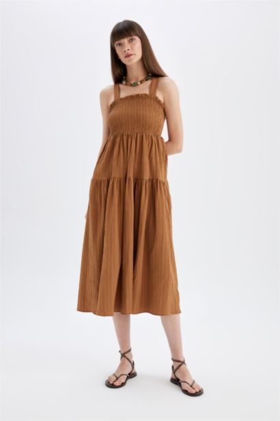 Square Neck Strap Midi Dress