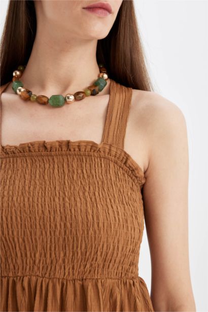 Square Neck Strap Midi Dress