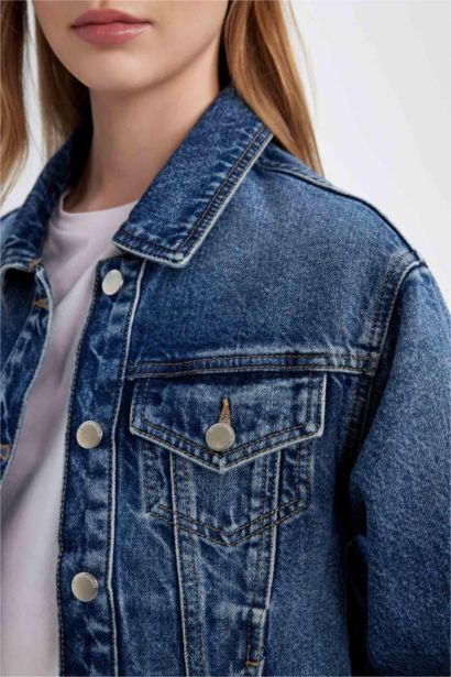 Regular Fit Düğmeli Yıkamalı Denim Ceket