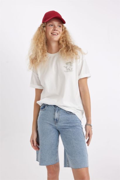 Oversize Fit Crew Neck Printed Short Sleeve T-Shirt