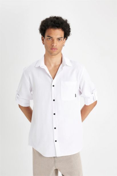 Regular Fit Basic Cotton Blend Long Sleeve Shirt