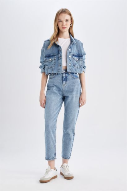 Crop Düğmeli Denim Ceket