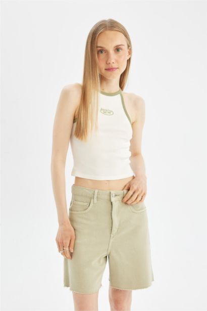 Fitted Slogan Patterned Camisole Tank Top