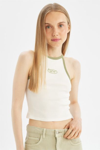 Fitted Slogan Patterned Camisole Tank Top