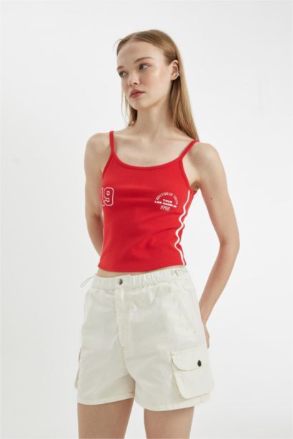 Fitted Sports Printed Ribbed Crop Top