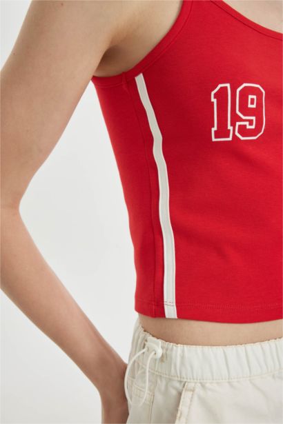 Fitted Sports Printed Ribbed Crop Top