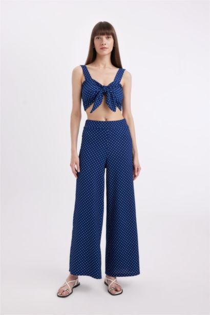 Polka Dot Bow Crepe Strappy Crop Blouse