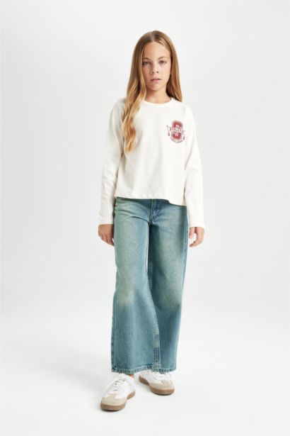 تيشيرت بناتي كم طويل مطبوع قصة مريحة