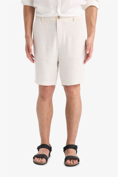 Regular Fit Straight Leg Linen Blend Bermuda Shorts