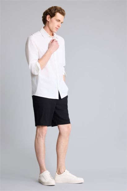 Short droit en lin mélangé Coupe régulière