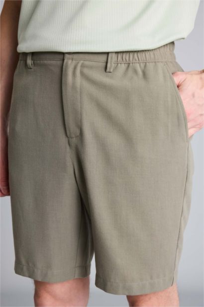 Regular Fit Linen Blended Bermuda Shorts