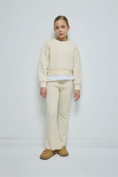 Sweatshirt Basique en tissu épais à Coupe décontractée et Col rond