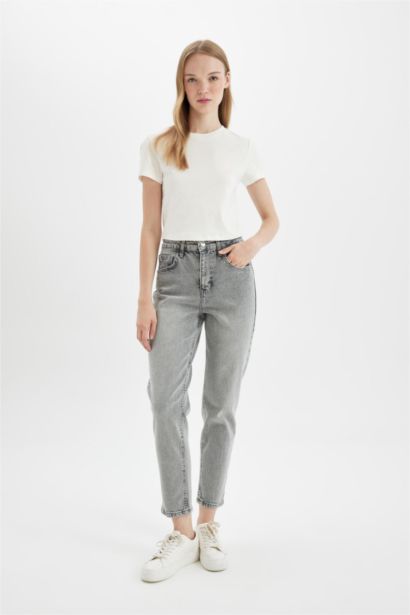 Mom Jean Taille haute Ample et confortable délavé longueur Cheville