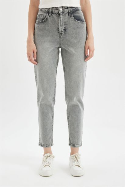 Mom Jean Taille haute Ample et confortable délavé longueur Cheville