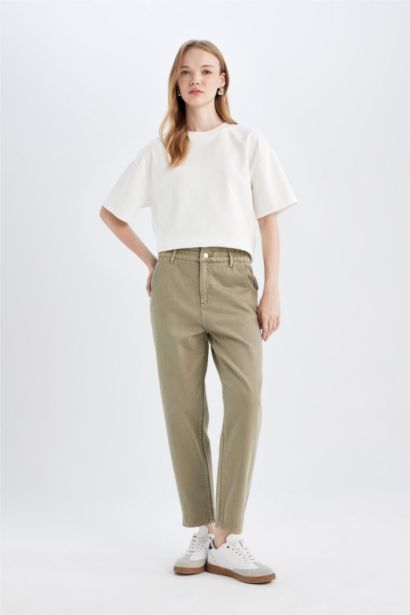 Pantalon Paperbag en jean à taille haute