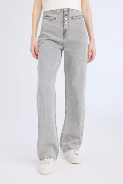 90's Wide Leg Geniş Kalıp Yüksek Bel Geniş Paça Uzun Jean Yıkamalı Pantolon