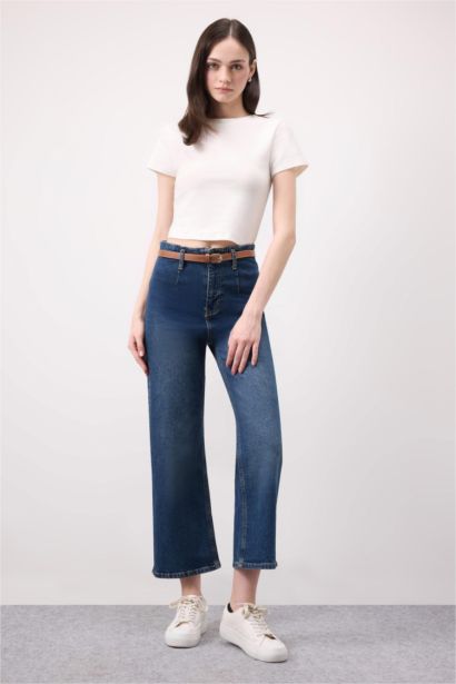 Culotte High Waist Ankle Length Washed Jeans