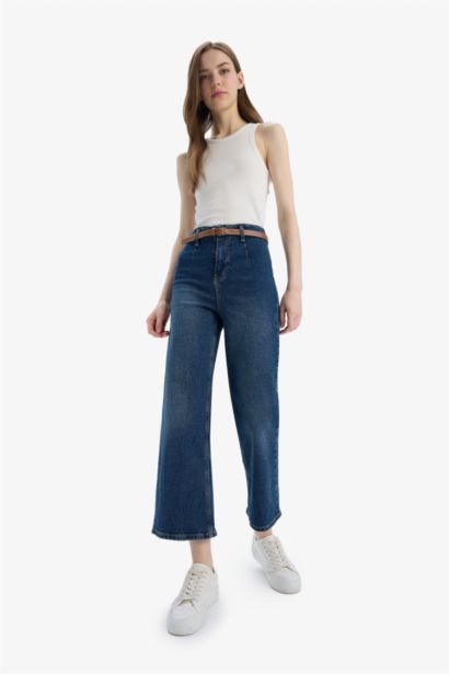 Culotte High Waist Ankle Length Washed Jeans