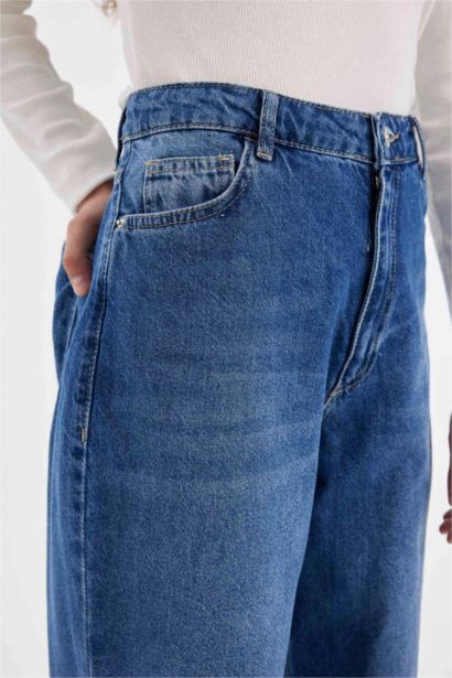 Baggy Fıt Yüksek Bel Uzun Jean Yıkamalı Pantolon