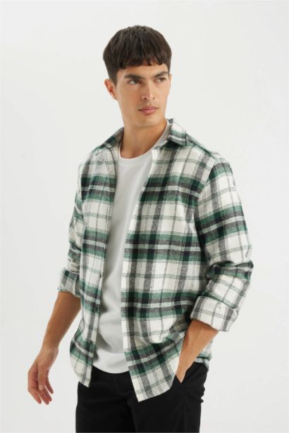 поло жаға чек фланель Ұзын жеңді көйлек
