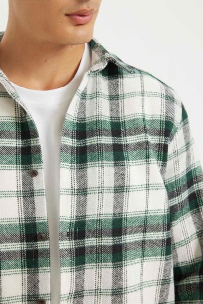 поло жаға чек фланель Ұзын жеңді көйлек