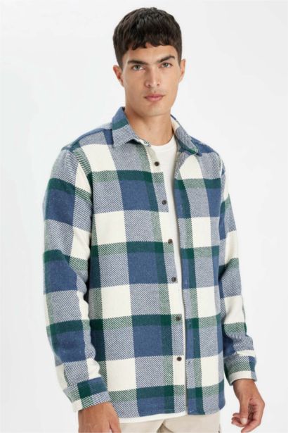 поло жаға чек фланель Ұзын жеңді көйлек