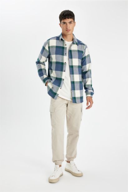 поло жаға чек фланель Ұзын жеңді көйлек