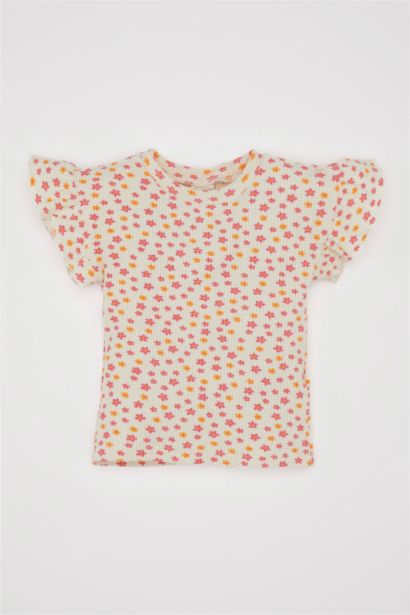 تيشيرت بناتي فلورال قصة عادية بياخة مستديرة