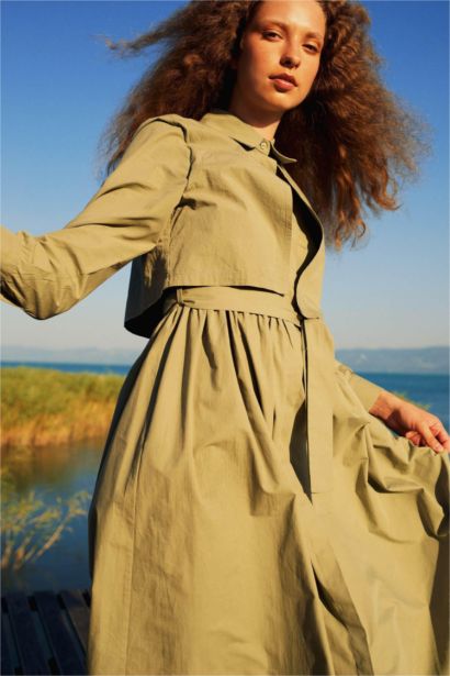 Manuka x DeFacto Hakim Yaka Poplin Uzun Kollu Elbise