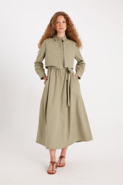 Manuka x DeFacto Hakim Yaka Poplin Uzun Kollu Elbise
